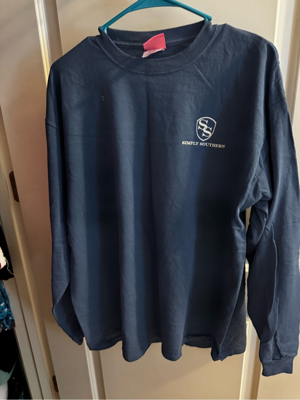 Simply Southern Navy Long Sleeve Tee with White Chest Logo